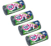 Handy bag 4 rollos de 15 bolsas de basura 30 L, asas correderas, Ultra Resistente, antigoteo, 53 x 63 cm, gris oscuro, opaco