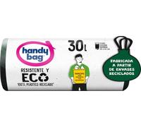 Handy Bag Bolsas de Basura 30L Resistentes Triple Capa, Antigoteo, Autocierre, 100% Plástico Reciclado, 12 Unidades