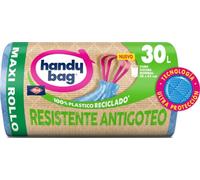 Handy Bag Bolsas de Basura 30L Resistentes Triple Capa, Antigoteo, Autocierre, 100% Plástico Reciclado, 20 Unidades