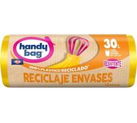 Handy Bag Bolsas de Basura 30L Resistentes Triple Capa, Antigoteo, Autocierre, Reciclaje Envases, 100% Plástico Reciclado, 12 Unidades