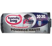 Handy bag Handy Bag bolsas de basura (15 unidades, 30 L, para cubos Hautes, fijación, Elástico, Ultra Resistente, antigoteo, 47 x 78 cm, gris oscuro, opaco