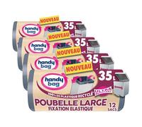 Handy Bag - Bolsas de basura con fijación elástica para basura (35 x 12 bolsas), apto para contenedores rectangulares, ultra resistente e impermeable: película de triple grosor, 100% plástico