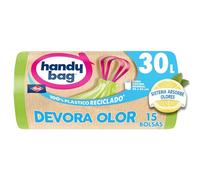 Handy Bag Bolsas de basura Devora Olor - Bolsas para cubo de basura de cocina, con absorción de olores y aroma a limón, antigoteo y con triple capa, 100% plástico reciclado, 30L, 15 unidades
