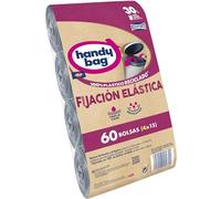 Handy Bag Bolsas de Basura Fijación Elástica, 100% Reciclado, Extra Resistentes, Antigoteo, Autocierre, 30L, 60 Bolsas, 1 Paquete de 4 rollos