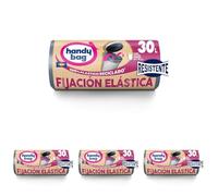 Handy Bag Bolsas de basura Fijación Elástica - Bolsas para cubo de basura de cocina, resistentes y antigoteo, con cinta autocierre elástica y triple capa, 100% plástico reciclado, 30L, 12 bolsas