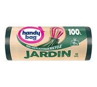 Handy Bag - Bolsas de basura para jardín, 100 x 10 bolsas, ultra resistente: soporta hasta 15 kg. Película de triple grosor. Asas deslizantes prácticas. Impermeabilización máxima - 100% plástico