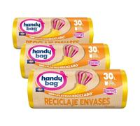 Handy Bag Bolsas de basura Reciclaje Envases - Bolsas para cubo de basura de cocina, resistentes y antigoteo, con cinta autocierre y triple capa, 100% plástico reciclado, 30L, 12 bolsas (Paquete de 3)