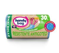 Handy Bag Bolsas de Basura Resistente Antigoteo, 100% Reciclado, Autocierre, Maxi Rollo 30L, 20 Bolsas, 1 Paquete
