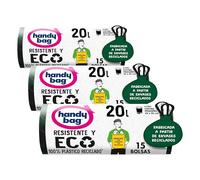 Handy Bag Bolsas de Basura Resistente y Eco 20L, 15 Bolsas, 100% Reciclado (Paquete de 3)