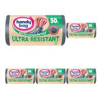 Handy Bag - Bolsas de basura ultra resistentes con asa deslizante y base a prueba de fugas, 100% plástico reciclado, 1 rollo de 10 bolsas de basura de 50 l (Paquete de 5)