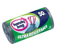 Handy bag Handy Bag rollo de 10 bolsas de basura 50 l, asas correderas, Ultra Resistente, antigoteo, 68 x 73 cm, gris oscuro, opaco