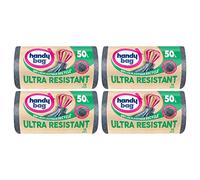 Handy Bag Lote de 4 rollos de 10 bolsas de basura 50 L, muy resistente, 80% de plástico reciclado, cierre con asas deslizantes, tecnología ultra protectora, triple grosor, antifugas