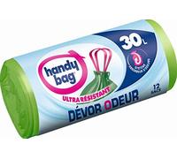 Handy Bag - Rollo de bolsas de basura, con asas corredizas, ultrarresistentes, con sistema antigoteo y de absorción de olores, opacas