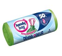Handy Bag - Rollo de bolsas de basura, con asas corredizas, ultrarresistentes, con sistema antigoteo y de absorción de olores, opacas