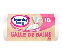 HANDY BAG Rollos de 20 bolsas de basura para baño de 10 L, 80% de plástico reciclado, cierre de enlace, adecuado para cubos de pequeño tamaño, 34 x 40 cm