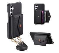 Handykette für Oppo Reno13 Pro 5G Hülle, Handyhülle für Oppo Reno13 Pro 5G Tasche mit Band Kartenfach Magnetic Geld Slot Ständer Flip Case Leder Schutzhülle für Oppo Reno13 Pro 5G, schwarz