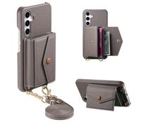 Handykette für Samsung Galaxy S21 Ultra 5G Hülle, Handyhülle für Samsung Galaxy S21 Ultra 5G Tasche mit Band Kartenfach Magnetic Geld Slot Ständer Flip Case Leder Schutzhülle,Silbergrau