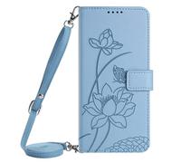 Handykette Handyhülle für Nokia G22 Blumen Hülle Case PU Leder Tasche Umhängeband Trageschlaufe Kordel Lanyards Cover Schutzhülle Handytasche Kartenfächer Handycover,blau