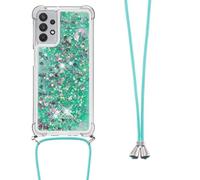Handykette Handytasche für Samsung Galaxy S25 Edge Glitzer Treibsand Hülle Silikon Case Cover Umhängeband Handyhülle Trageschlaufe Kordel Lanyards Schutzhülle Schnur Bumper Hand Strap Anhänger Grün
