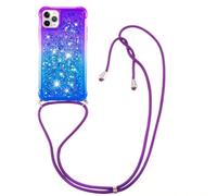 Handykette Hülle für Samsung Galaxy S25 Edge Glitzer Treibsand Necklace Hülle mit Kordel zum Umhängen Silikon Clear Handy Schutzhülle Bumper dünn Hülle mit Band Case zum umhängen Lila-blau