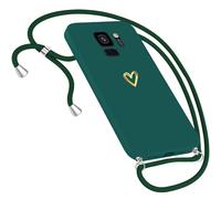 Handykette Hülle für Samsung Galaxy S9 Hülle mit Band Necklace, Herz Muster Handyhülle für Samsung Galaxy S9 Cover mit Kette mit Kordel zum Umhänge Band Ultradünn für Samsung S9 Silikonhülle (Grün)