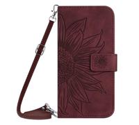 Handykette Lederhülle für Xiaomi Poco X8 Pro 5G Sonnenblume Flip Hülle Wallet Case Handyhülle PU Leder Tasche Cover Kartensteckplätzen Schutzhülle für Xiaomi Poco X8 Pro 5G Handy Hüllen Burgund