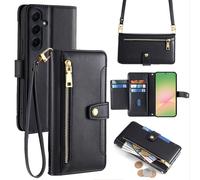 Handykette para Galaxy A36/A56 Banda Móvil Superficie Tarjetas Polipiel Negro
