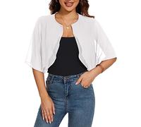HANERDUN Bolero Cardigan Mujer Verano Gasa Manga Corta Chal de Fiesta Toreras Mujer con botón Chaqueta Mujer Talla Grande Primavera Otoño