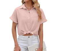 HANERDUN Camiseta Mujer Verano Manga Corta Camisa Botones Business Blusa Elegante Cuello en V Top Casual Hombros Caídos Básica Túnica