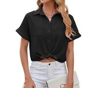 HANERDUN Camiseta Mujer Verano Manga Corta Camisa Botones Business Blusa Elegante Cuello en V Top Casual Hombros Caídos Básica Túnica