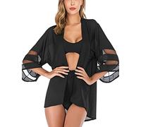HANERDUN Kimono Mujer Pareos Playa Kaftan Cárdigan de Manga 3/4 Verano Cover Up Blusa Homewear Tops