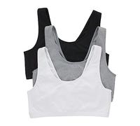 Hanes Bralette de algodón con cuello redondo para mujer (paquete de 3), Negro/hormigón jaspeado/blanco, Large