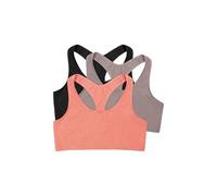 Hanes Bralette de Espalda Cruzada para Mujer, Sujetadores Deportivos de bajo Impacto, sólido o Surtido, Paquete de 3, Negro/Higo especiado/Rojo Tierra, Medium