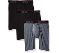 Hanes - Calzoncillos con Soporte Flex Fit para Hombre, 3 Unidades, Disponible en Pierna Regular y Larga, Pierna Larga Gris/Negro, Large