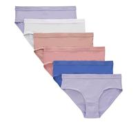 Hanes Calzoncillos de Bikini y Hipsters supersuaves para niñas, Hipster - Morado/Blanco/Durazno, Paquete de 6, 12