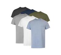 Hanes Camiseta interior con bolsillo para hombre, camiseta de algodón con cuello redondo, absorbe la humedad, paquete de 6 unidades variadas, Gris jaspeado, negro, verde jaspeado, blanco, azul marino,