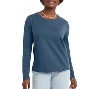 Hanes Camiseta original de algodón de manga larga para mujer, camiseta ligera con cuello redondo, ajuste moderno, Trekking Gris, XXL