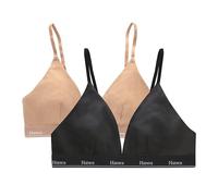 Hanes Originals Bralette Triangular, Brasier de algodón elástico Que Absorbe la Humedad, Paquete de 2 Sujetador, Opaco, Black/Deep Glow, M (Pack de 2) para Mujer