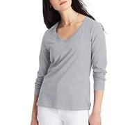 Hanes Originals - Camiseta de algodón de Manga Larga con Cuello en V para Mujer, Camiseta Ligera con Cuello en V, Corte Moderno, Acero Ligero, XXL