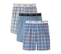 Hanes Originals - Paquete de 3 calzoncillos tipo bóxer en algodón tejido, absorben la humedad, para hombre, Azul Cuadros, Small
