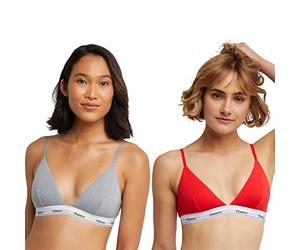 Hanes Originals Triangle Bralette Pack, Breathable Stretch Cotton Bras, 2-Pack Sujetador, Opaco, Shelton Red/Concrete Heather, M 2 para Mujer