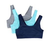 Hanes Pack, Cotton Scoopneck Bralette, Low-Impact Sports Bra, 3-Pack Sujetador, Opaco, Azul Marino/Jaspeado concreto/Azul Ultra, M 3 para Mujer