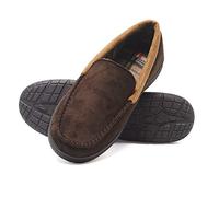 Hanes Pantuflas tipo mocasín texturizadas para hombre, Marrón, Medium