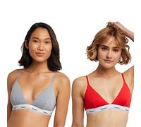 Hanes Paquete de bralette corto Originals para mujer, brasier de algodón elástico transpirable, paquete de 2, Shelton Red/Concrete Heather, Large