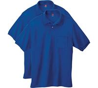 Hanes - Polo de Manga Corta con Bolsillo para Hombre (Paquete de 2), Azul Real Profundo, Medium