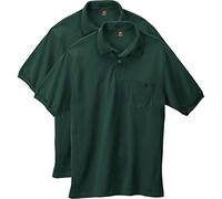 Hanes - Polo de Manga Corta con Bolsillo para Hombre (Paquete de 2), Deep Forest, Medium