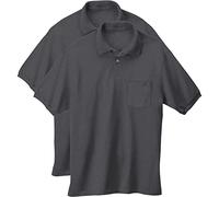Hanes - Polo de manga corta con bolsillo para hombre (paquete de 2), Gris Carbón jaspeado, X-Large