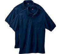 Hanes - Polo de Manga Corta con Bolsillo para Hombre (Paquete de 2), Marino, X-Large