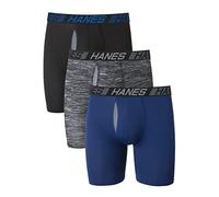 Hanes Total Support Pouch Men's Boxer Briefs Pack, Anti-Chafing, Moisture-Wicking Underwear with Cooling (Trunks Available), 3 Pack-Assorted Long Leg, Medium