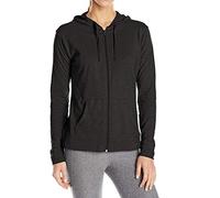 Hanes - Sudadera con capucha de punto de algodón flameado texturizado con cremallera completa, para mujer, Negro -, M
